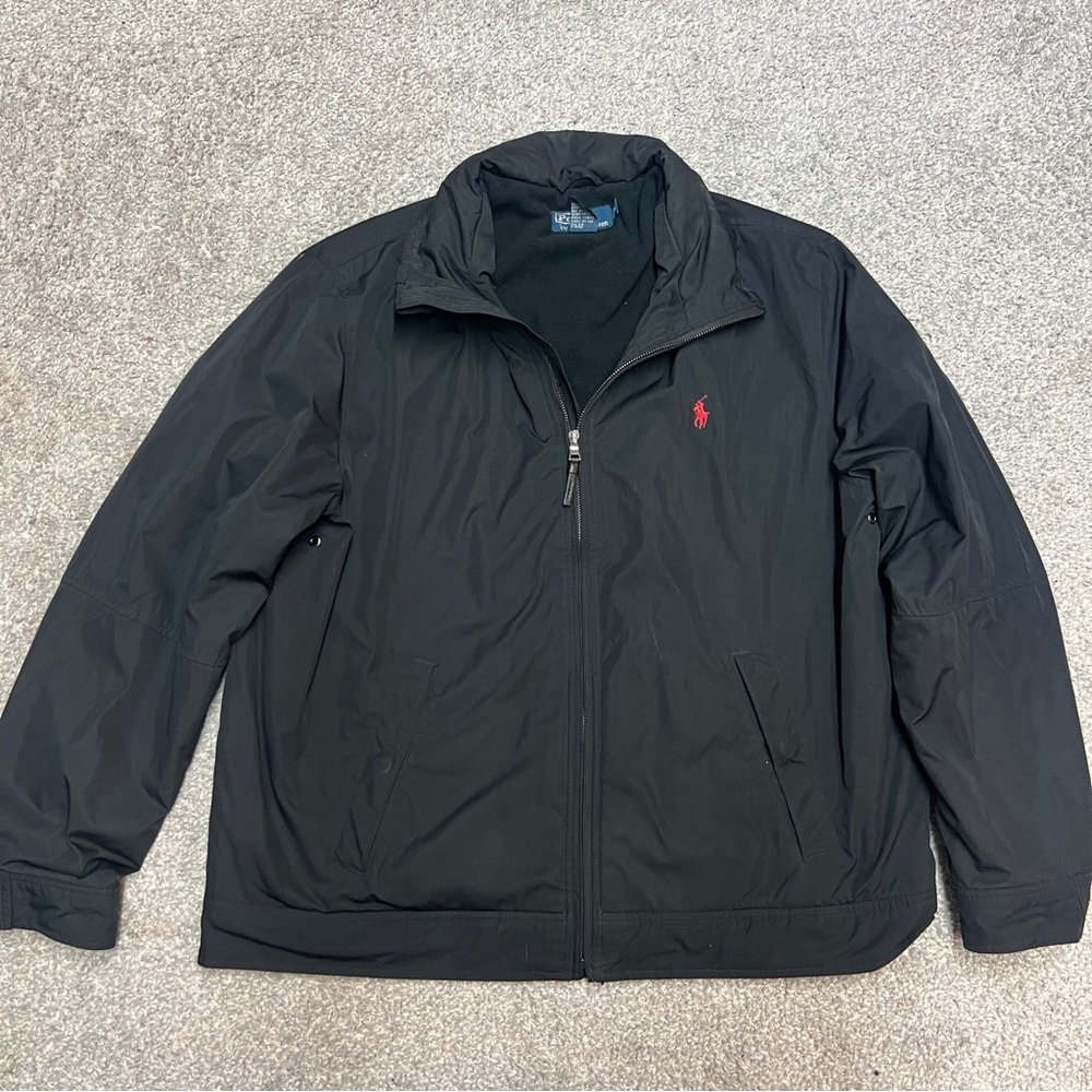 Polo Ralph Lauren Jacket Men’s XL Black Full Zip Windbreaker Fleece Lined Hooded